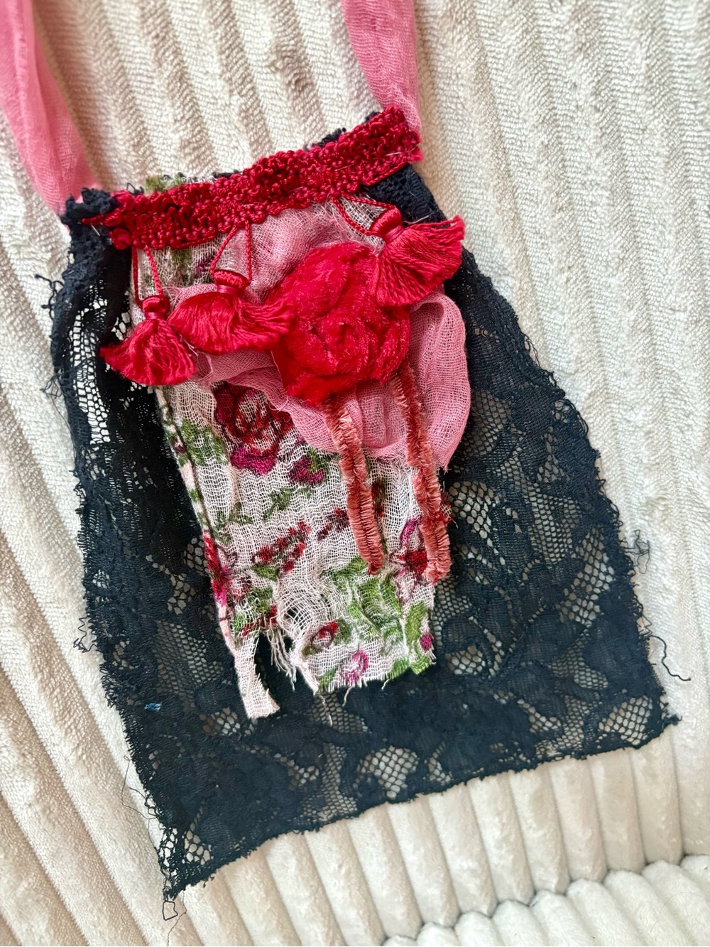 Hand Crafted Pink and Black Jabot Collar Necklace